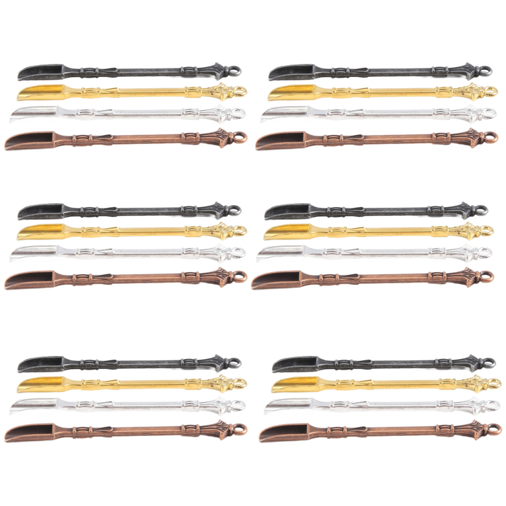 Saudism Gold/Silver 24Pcs Mini Shovel Snuff Spoon,Hanging Hole Medicine Spoon For Filling Vials With Salts Necklace