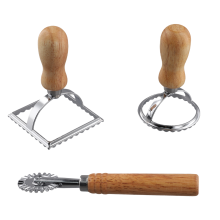3Pcs Ravioli Stamp Maker Cutter with Roller Wheel Set,Mold Wooden Handle for Pasta,Dumplings Lasagna,Pies