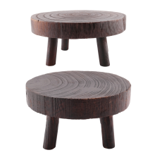 2Pcs Mini Wooden Stool Flower Display Stand, Potted Plant Shelf Bonsai Rack, Vintage Wood Grain Garden Pot Stand