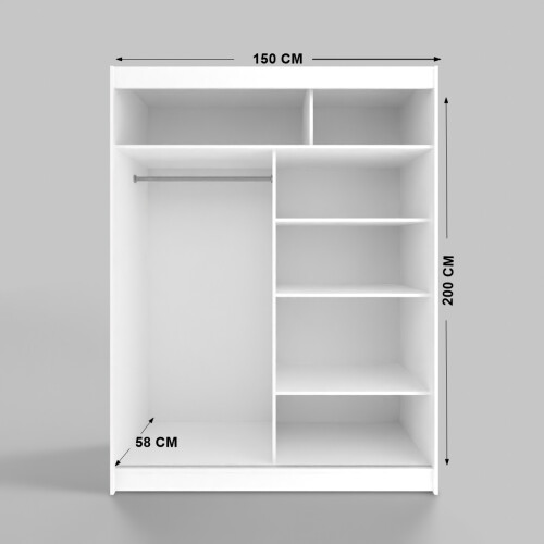 Gaba Full Mirror White 150cm Sliding Door Wardrobe 1