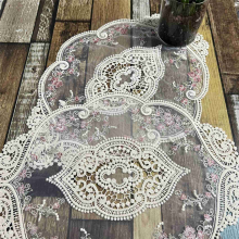 2Pcs Vintage Oval Lace Table Placemats Exquisite Flower Embroidered Doilies Vase Mat 12.2 X 16.9 Inch