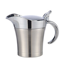 Gravy Boat Porcelain Stainless Steel Sauce Jug Thermal Milk with Lid Handle