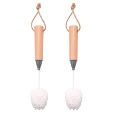 Wine Glass Cleaning Brush Flute and Stemware Non Scratch Foam Bristle with Wooden Handles 2Pcs