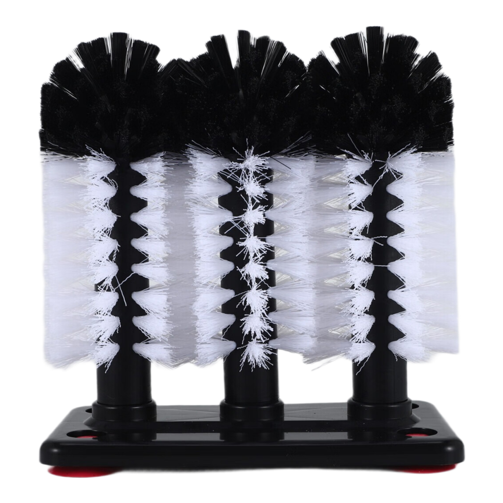 Water Bottle Cleaning Brush Glass Cup Washer with Suction Base 3 Head Bristle for Beer Cup, Long Leg-image-OPC-PJSJM9B-NEW