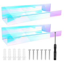 2Pcs Rainbow Acrylic Wall Mounted Floating Bookshelf for Picture Display Toy Organizer Record Rack
