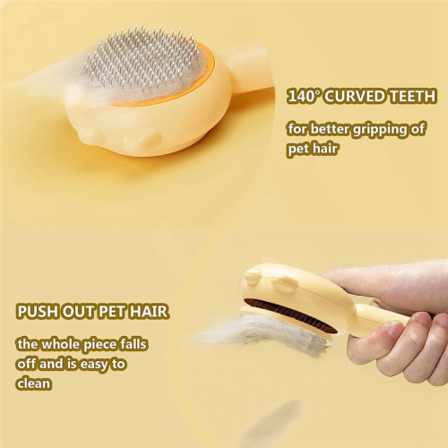 Pet Comb, Grooming Brush with Release Button, Massage Brushes, Self Cleaning Slicker Comb (Yellow) 2