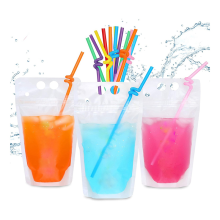 100Pcs 16Oz Drink Pouches for Adults - with Straws X100 Resealable Smoothie