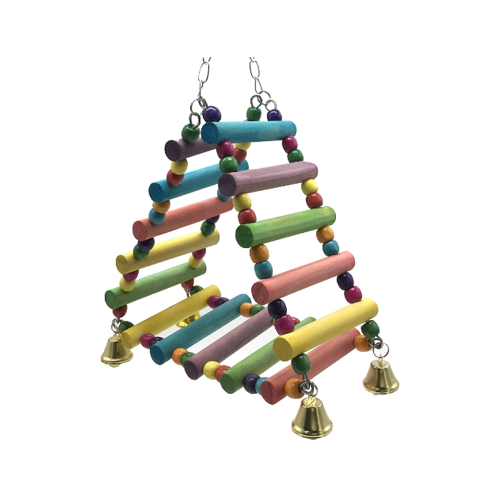Saudism Parrots Toys Bird Swing Climbing Hanging Ladder Bridge Wooden Rainbow Pet Parrot Macaw Hammock Toy With Bell