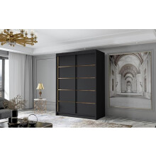 (150 cm ) Gaba Black / Gold Elegant 100/120/150cm Sliding Door Wartdrobe