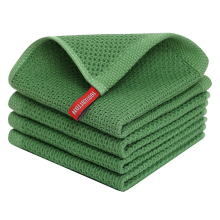 100% Cotton Waffle-Weave Kitchen Dish Cloths, Ultra Soft Absorbent Quick Drying Towels Green