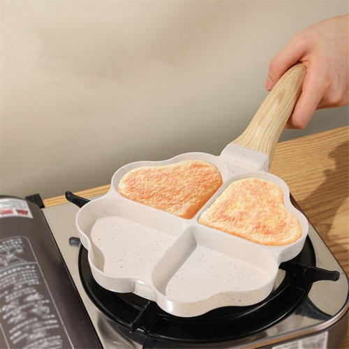 Heart Shaped Egg Pan Mini Dumpling Hamburger Steak 4 Grid Breakfast Pan, White 2