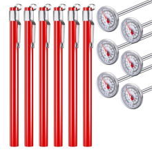 6PCS Stainless Steel Kitchen Thermometer with Red 5 Inch Long Stem 1Inch Dial Milk Frothing Food
