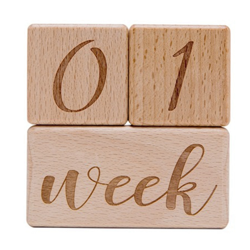 Baby Monthly Record Growth Milestone Block Wooden Photography Props Photo Infant Birth Gift Souvenir Saudism