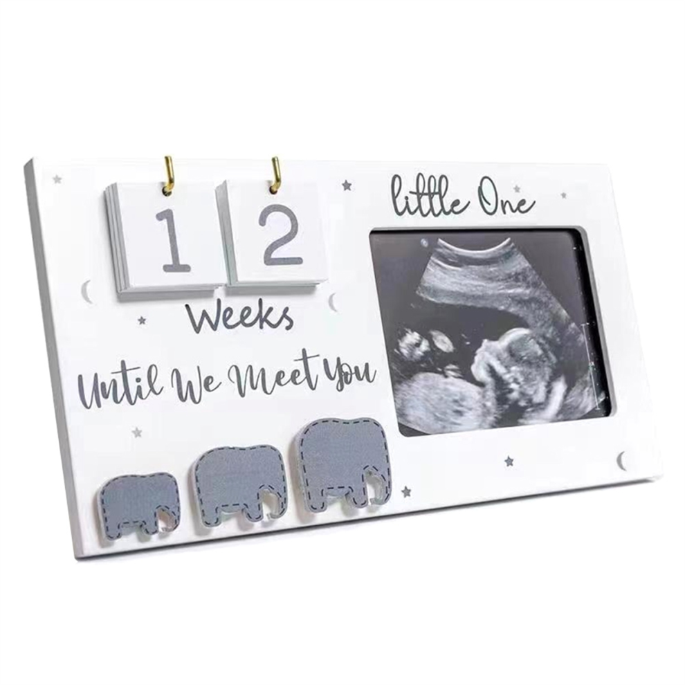 Saudism Sonogram Picture Frames, Ultrasound Photo Frames With Countdown Weeks, Elephant Nursery Decor For Birth Information