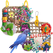 Bird Toys, Parrot Set of 2 Seagrass Woven Suspension Cushions, Natural Chew Toys for African Grey Parrots