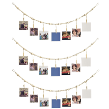 3PCS Hanging Photo Display Wall Decor, Boho Wooden Bead Garland Collage Picture Frame with 7 Wood Clips for Home, Office