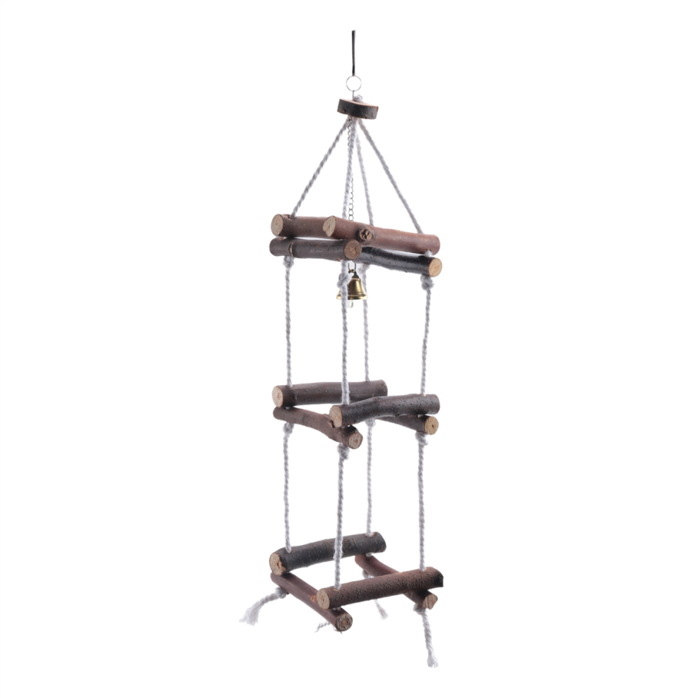 Saudism Parrot Hanging Wooden Chew Toys Cotton Rope Swing Ladder Bird Cage Accessories Pet Supplies Chewing Doll With Bell