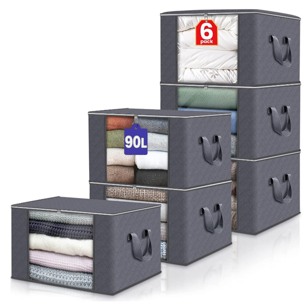6X Storage Bags Moth Proof Large Clothes Bags Zips 90L Organizer Tidy
