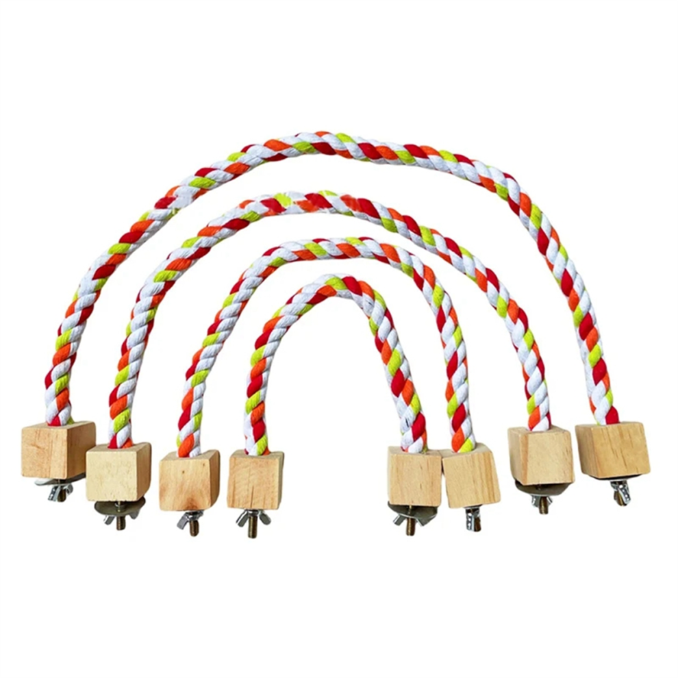 Saudism 4Pcs Parrot Color Cotton Rope Toys Elastic Climbing Sturdy Bird Swing Harness Cage Pet Toy Stand,A