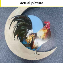 Metal Wall Hanging Sign Rooster Moon Decor Arts for Farmhouse Home Garden
