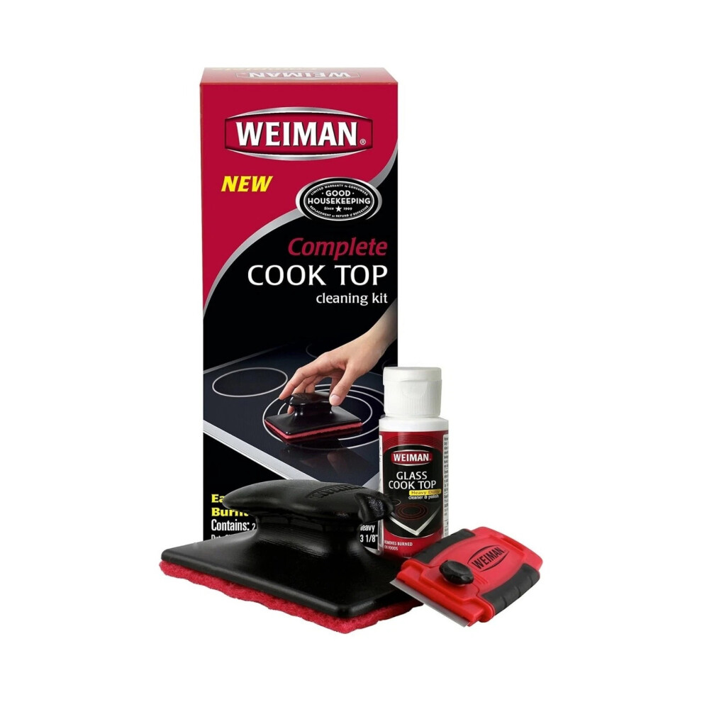 Weiman Complete Glass Cook Top Cleaning Kit Polish Cleaner Scrubbing Pad - 2oz