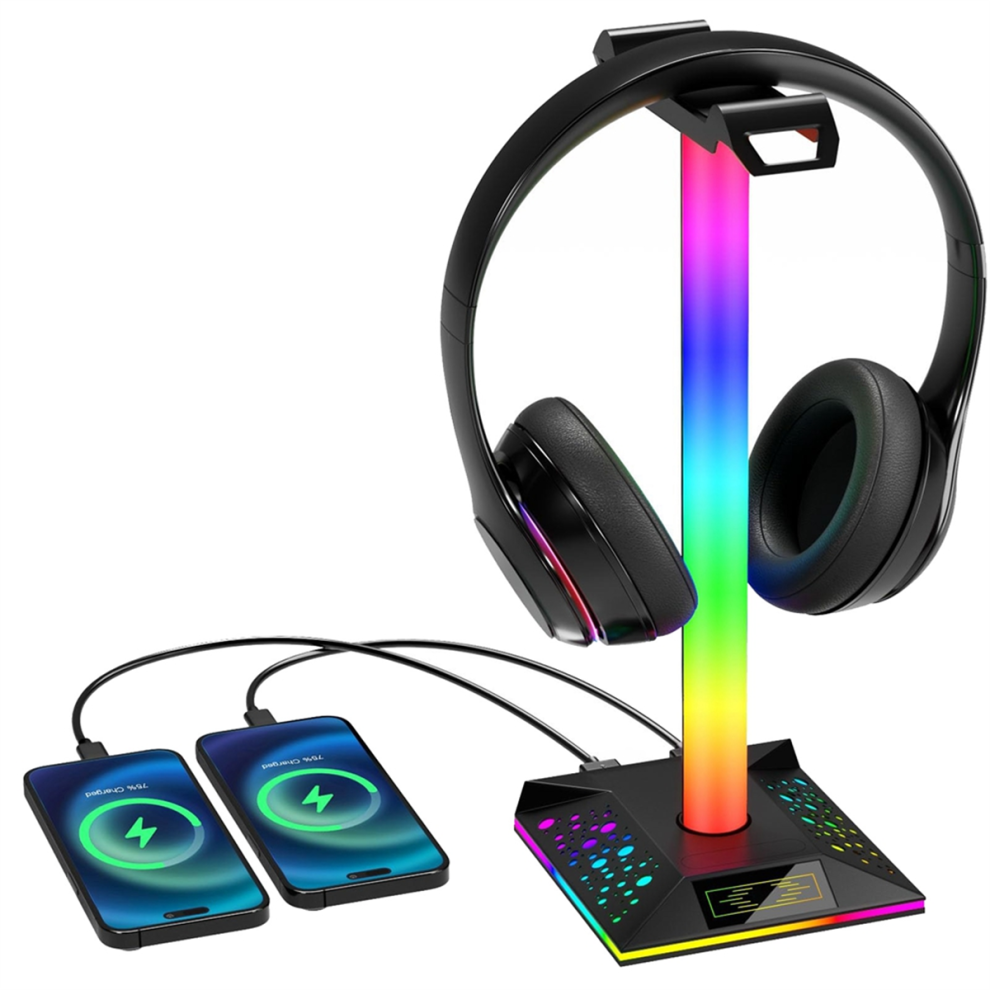 Saudism Game Headphone Stand Rgb With Dual Usb Ports 3.5Mm Audio Touch Light