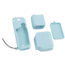 Custodia in silicone blu con tasca e fodera per 3 obiettivi