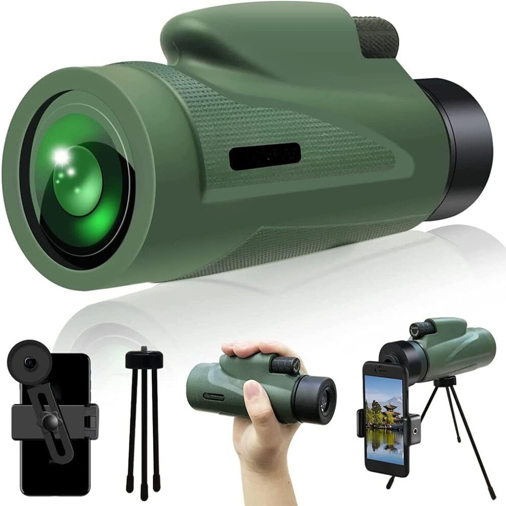 Monocular Telescope,Optional Tripod And Smartphone Holder,Suitable For Hiking And Camping Telescopio(Green) Green 6976918077745