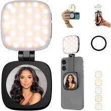 Magnetic Selfie Light with Mirror for Rechargeable LED Fill Light, 5 Color Temps, Foldable Portable(Black)