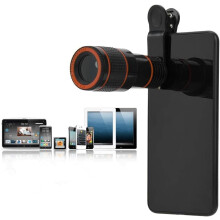 Cell Phone, Professional 12X Telephoto Lens, Telescopic Focusing Universal Phone for Mobile Phone (Black)