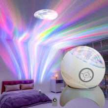 Colorful Life Aurora Galaxy Projector, Ocean Wave & Moon Lamp, 3 Covers, Type-C Rechargeable(White)