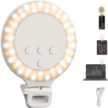 Ring Light, 3W Clip on Phone Selfie Lighting for Laptop Desk Computer Webcam Video Conference(White)
