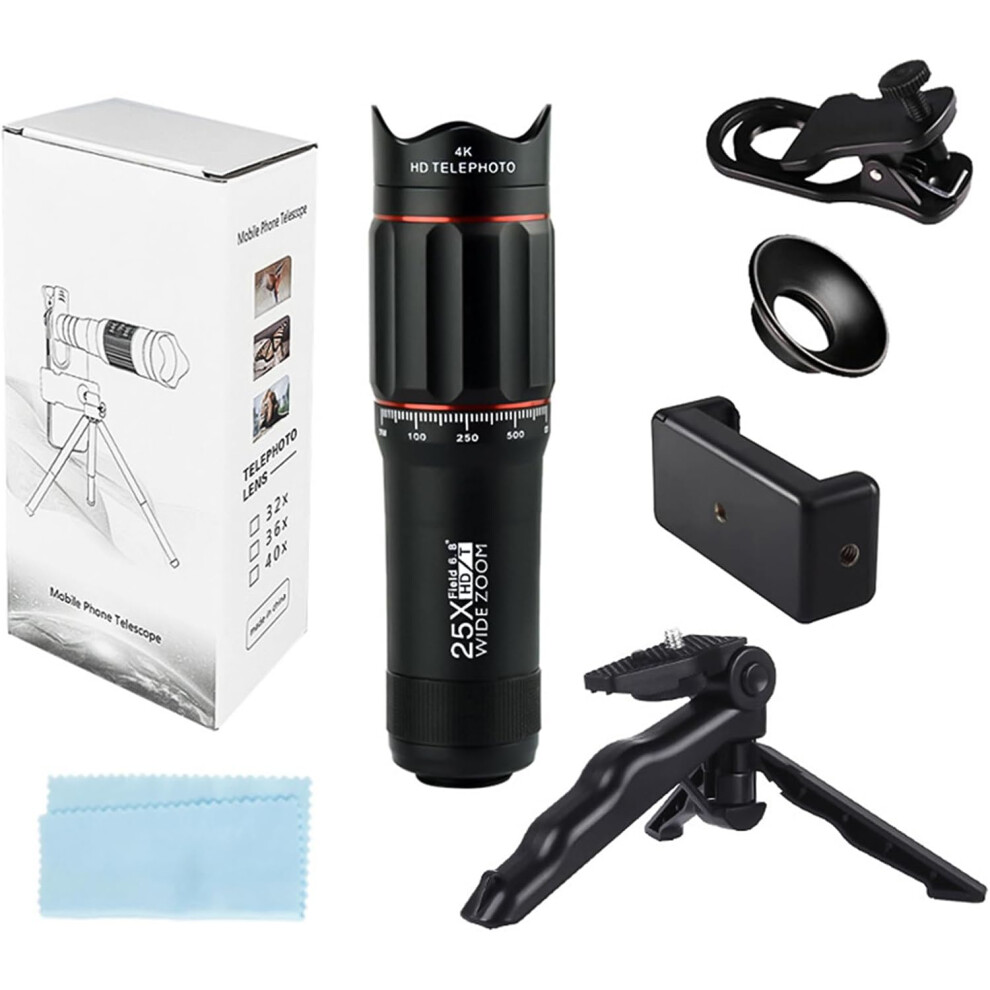 Cell Phone Zoom Lens, Phone Camera Lens Telephoto Lens 25X Magnification 18Mm Eyepiece(Black) Black 6976918078704