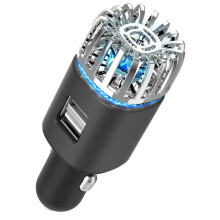 Car Air Purifier Ionizer - 12V Plug-in Ionic Anti-Microbial Car Deodorizer with Dual USB Charger(Black)