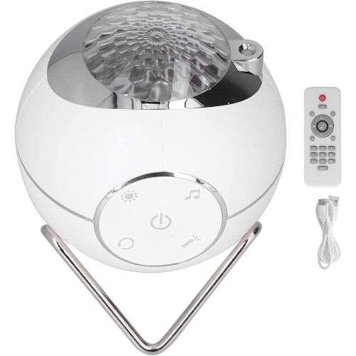Multifunctional Star Projector Night Light with 10 LED Colors, 360 Rotating, Touch Remote Control(White)