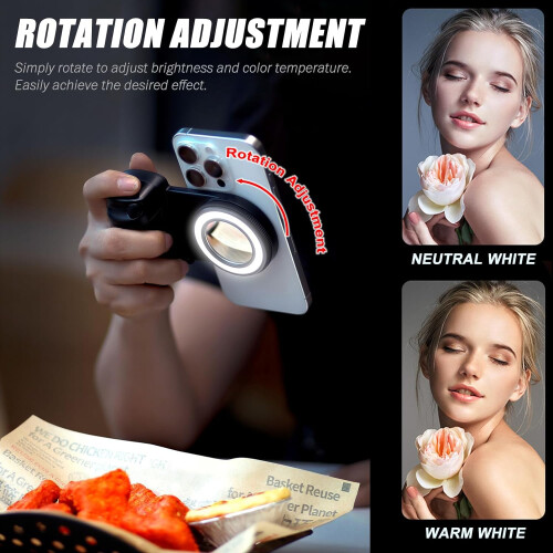 Magnetic Selfie Ring Light, Snap Grip with Detachable Bluetooth Remote Control, Rechargeable LED(Black) 2