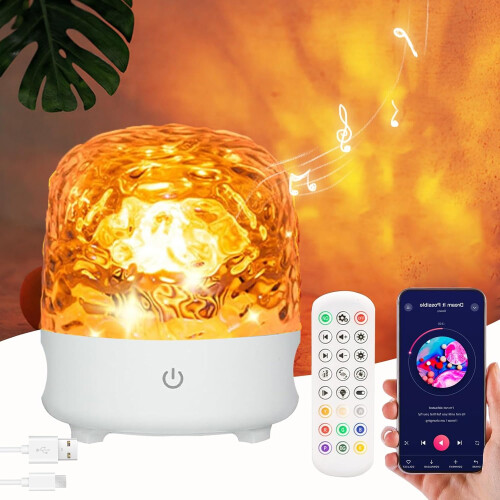 Ocean Lamp, with 16 RGB Color Change Ceiling Projector Light, Mini Speaker with Remote Control(White)