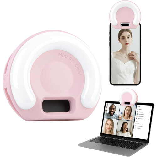 Portable Selfie Light, Lighting with Clip for Content Creator, Phone/Laptop Essentials Recording(Pink)
