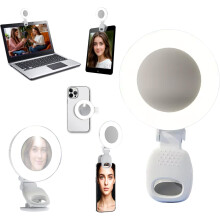 Mini Selfie Ring Light with Mirror – 2-in-1 Clip-On LED Makeup Lamp for Phone, Laptop & Desk(White)