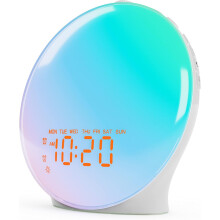 Wake Up Light Sunrise Alarm Clock for Bedroom, 17 Nightlights, Sound Machine with Bluetooth Speaker(White)