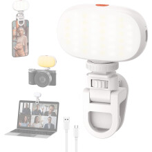 Mini Photo Lighting, LED Video Light with Clip USB Rechargeable Colors Light Dimmable Rotatable(White)