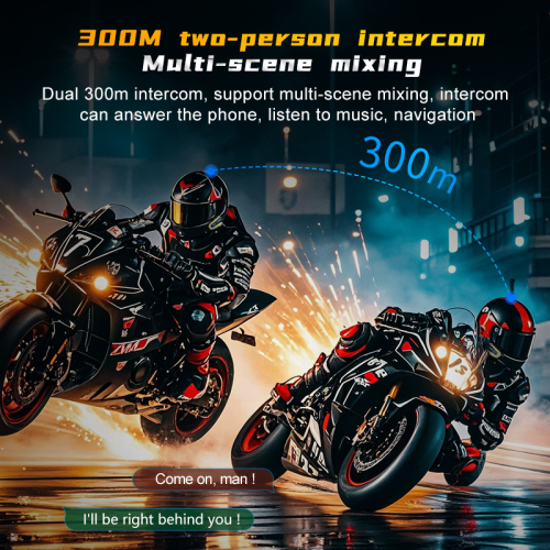 Motorcycle helmet Bluetooth intercom, neural network noise reduction, full-duplex intercom range 300 meters(Yellow) 1