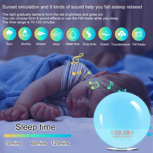 Sunrise Alarm Clock, Wake Up Light and Colored Sunrise/Sunset Simulation, 8 Options(White) 2