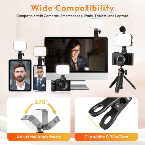 Selfie Light, Clip LED Light Panel for Phone/Tablet/Computer, Bi-Color Portable Clip Camera Light(Black) 2