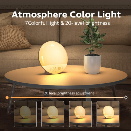 Sunrise Alarm Clock, Wake Up Light and Colored Sunrise/Sunset Simulation, 8 Options(White) 1