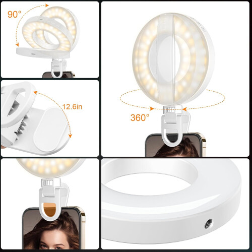 Selfie Ring Light 3500K-8500K, Adjustable LED Ring Light with Clamp for Phone, Fill Light(White) 1