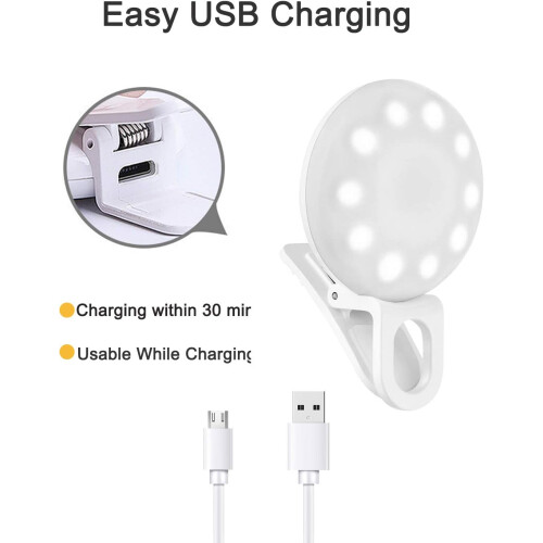 Mini Ring Light, Small Clip On Ring Light, Portable LED Light for Phone, 4 Color Lighting Modes(White) 2