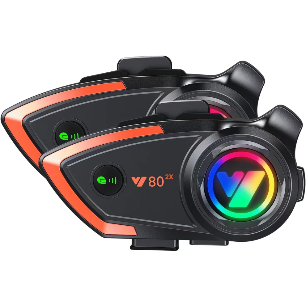 Motorcycle Helmet Bluetooth Headset With 500M Intercom And Cvc Noise Cancelling (2-Pack)(Orange) Orange 6976918077493