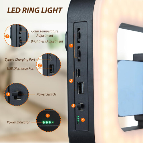 Smartphone Video Rig with Light, Handheld Ring Selfie Light Kit, LED Mobile Video Stabilizer(White) 2