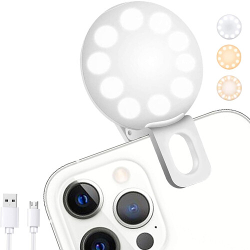 Mini Ring Light, Small Clip On Ring Light, Portable LED Light for Phone, 4 Color Lighting Modes(White)